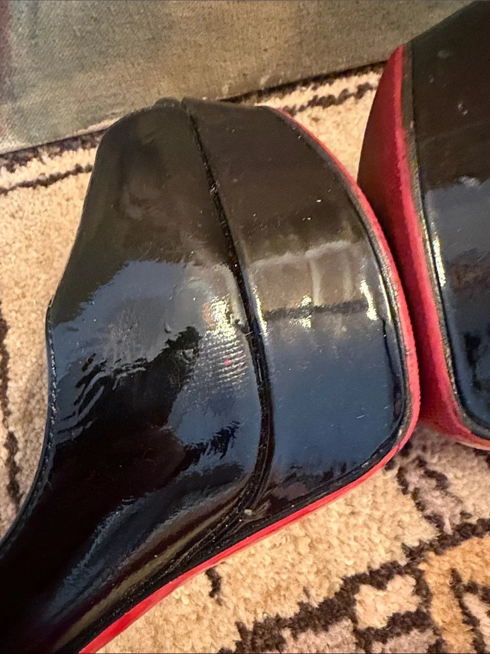 Christian Louboutin Black Patent Peep-Toe Platform Pumps SZ 36.5